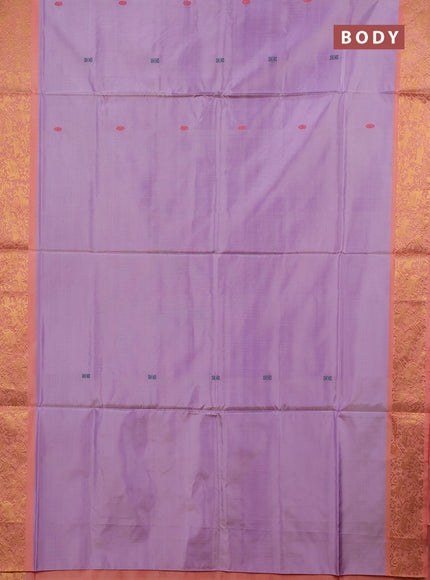 Banana pith saree lavender and red with thread woven buttas and zari woven border