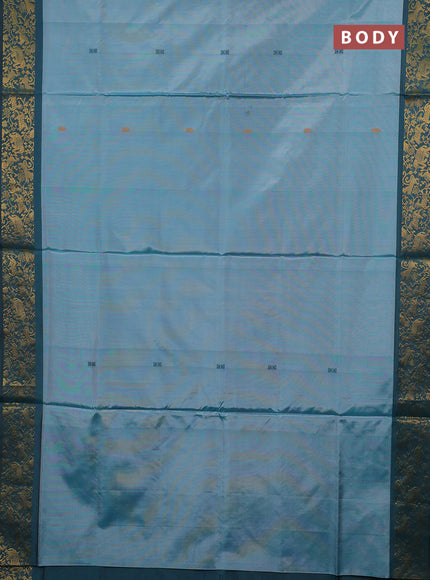 Banana pith saree pastel green and peacock green with thread woven buttas and zari woven border