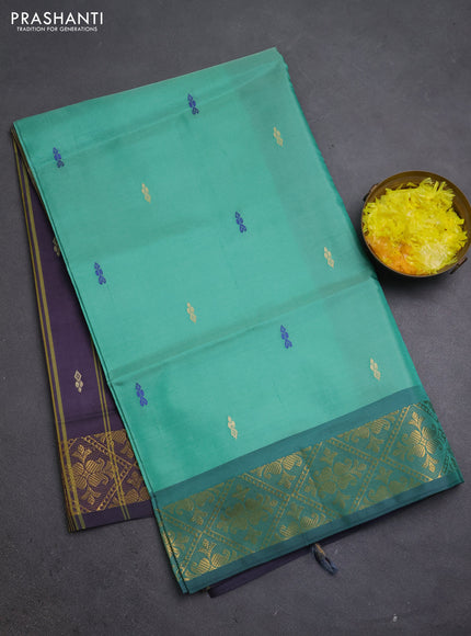 Banana pith saree green and purple with thread woven buttas and zari woven border