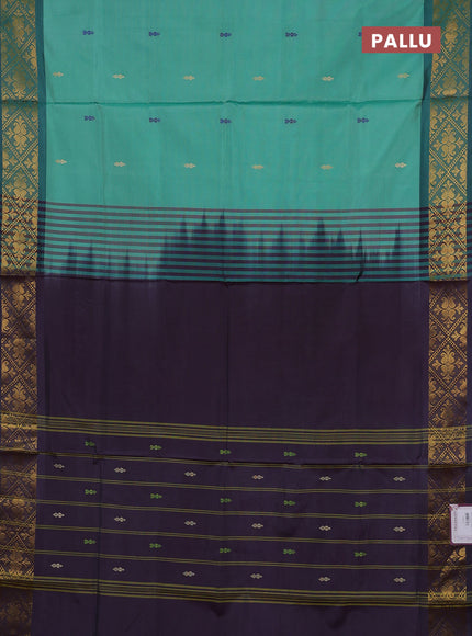 Banana pith saree green and purple with thread woven buttas and zari woven border