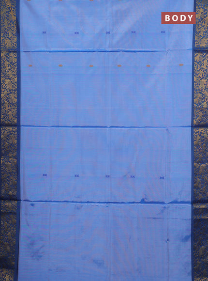 Banana pith saree teal blue and peacock blue with thread woven buttas and zari woven border
