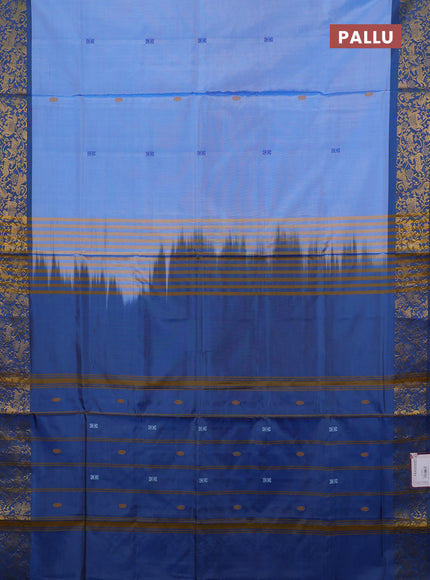 Banana pith saree teal blue and peacock blue with thread woven buttas and zari woven border