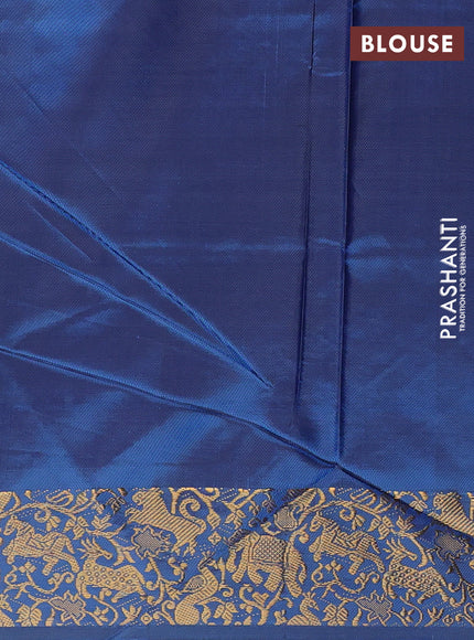 Banana pith saree teal blue and peacock blue with thread woven buttas and zari woven border
