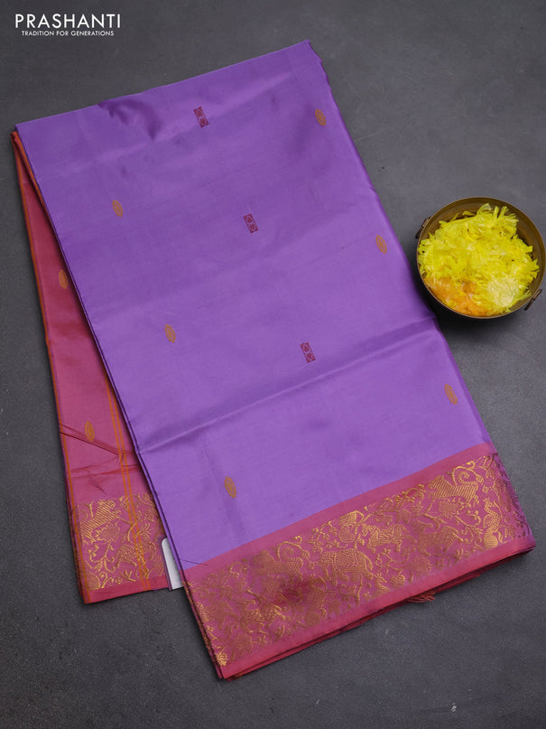 Banana pith saree lavender and dual shade of red with thread woven buttas and zari woven border