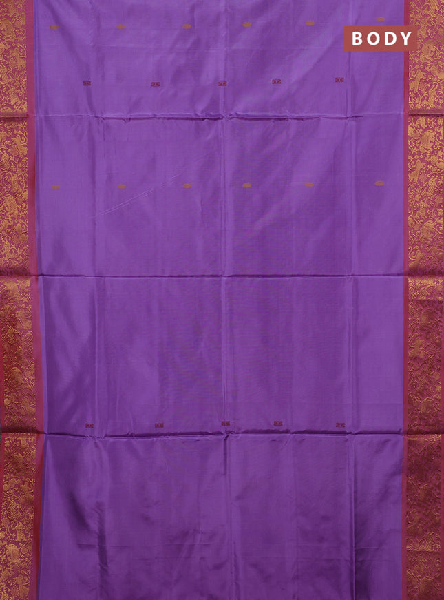 Banana pith saree lavender and dual shade of red with thread woven buttas and zari woven border