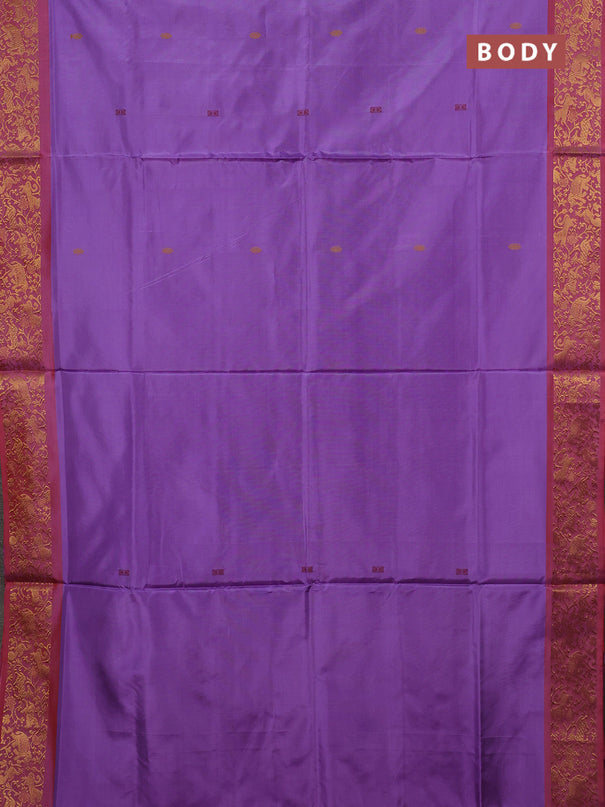Banana pith saree lavender and dual shade of red with thread woven buttas and zari woven border