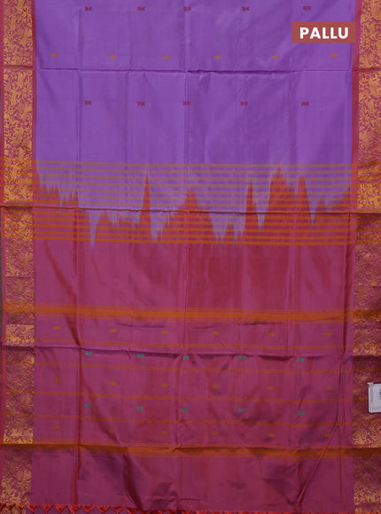 Banana pith saree lavender and dual shade of red with thread woven buttas and zari woven border