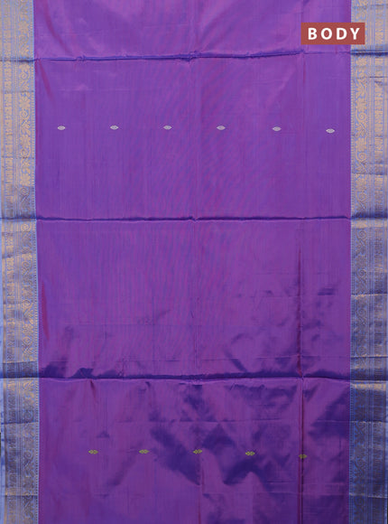Banana pith saree purple and blue with thread woven buttas and zari woven border