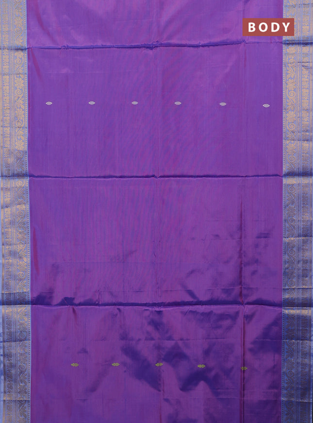 Banana pith saree purple and blue with thread woven buttas and zari woven border