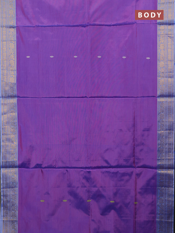 Banana pith saree purple and blue with thread woven buttas and zari woven border