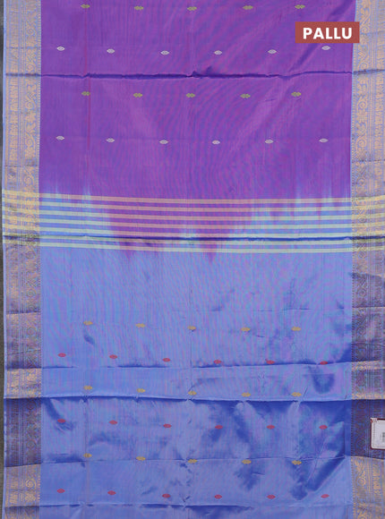 Banana pith saree purple and blue with thread woven buttas and zari woven border