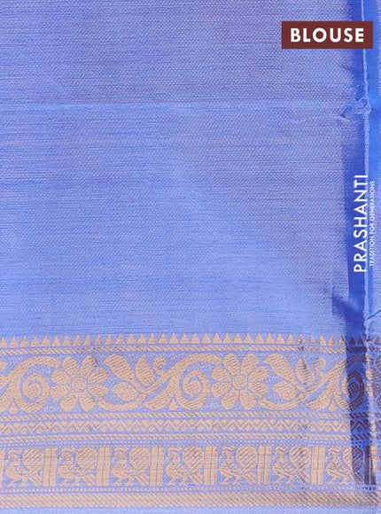 Banana pith saree purple and blue with thread woven buttas and zari woven border