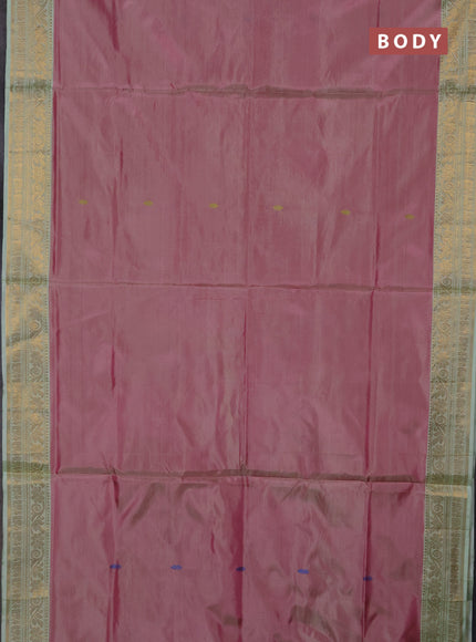 Banana pith saree pink and pista green with thread woven buttas and zari woven border