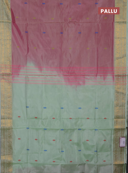 Banana pith saree pink and pista green with thread woven buttas and zari woven border