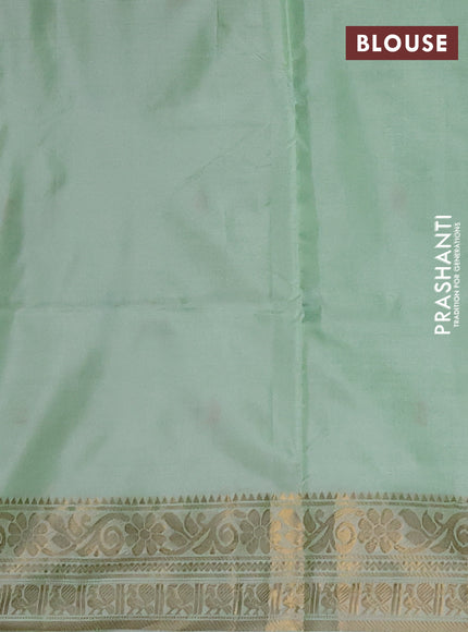 Banana pith saree pink and pista green with thread woven buttas and zari woven border