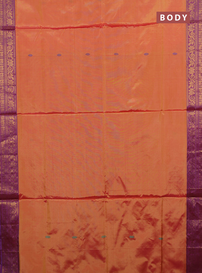 Banana pith saree sunset orange and purple with thread woven buttas and zari woven border
