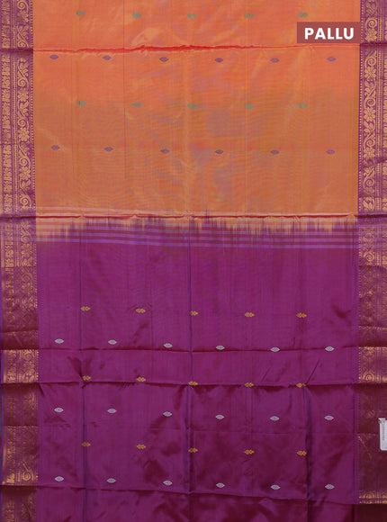 Banana pith saree sunset orange and purple with thread woven buttas and zari woven border