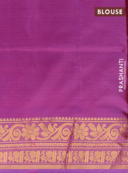 Banana pith saree sunset orange and purple with thread woven buttas and zari woven border