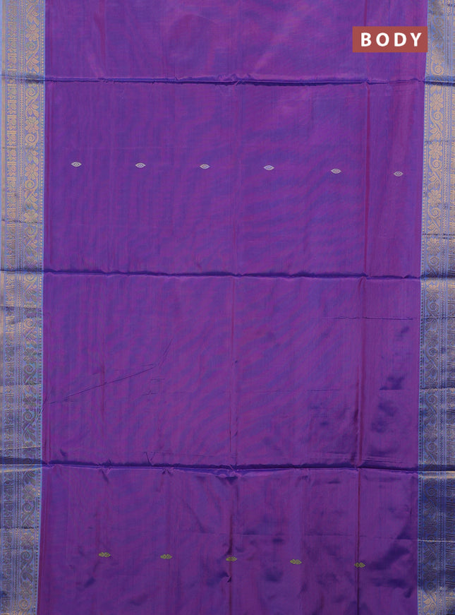 Banana pith saree purple and blue with thread woven buttas and zari woven border
