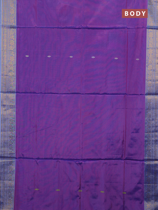 Banana pith saree purple and blue with thread woven buttas and zari woven border