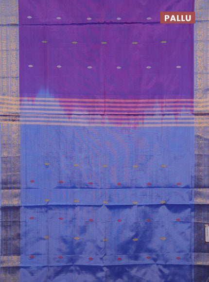 Banana pith saree purple and blue with thread woven buttas and zari woven border