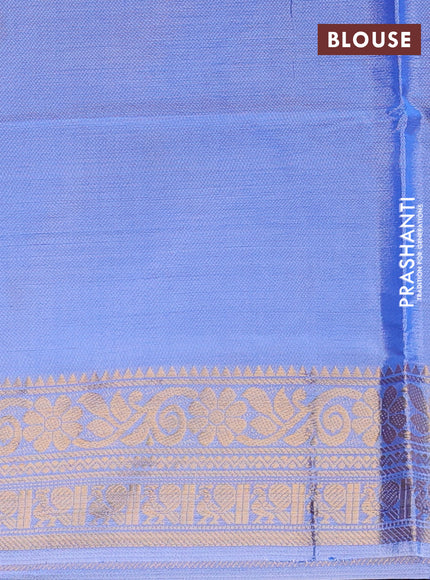 Banana pith saree purple and blue with thread woven buttas and zari woven border