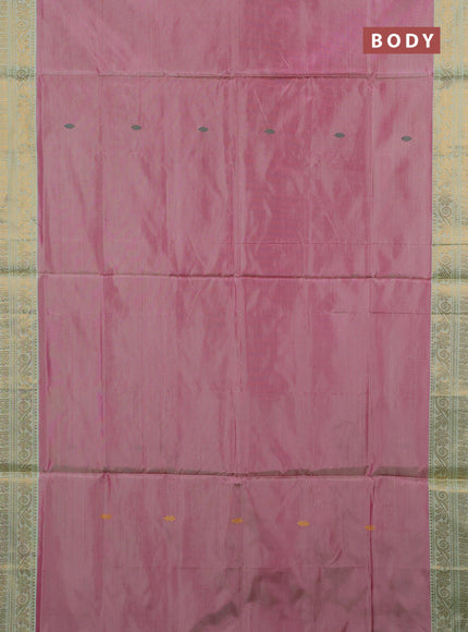 Banana pith saree pink and pista green with thread woven buttas and zari woven border