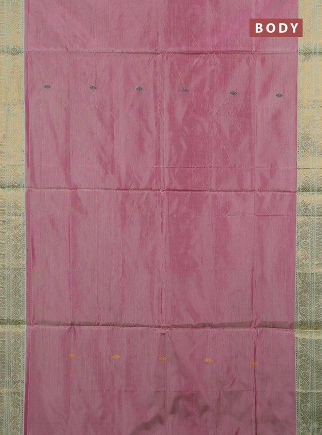 Banana pith saree pink and pista green with thread woven buttas and zari woven border