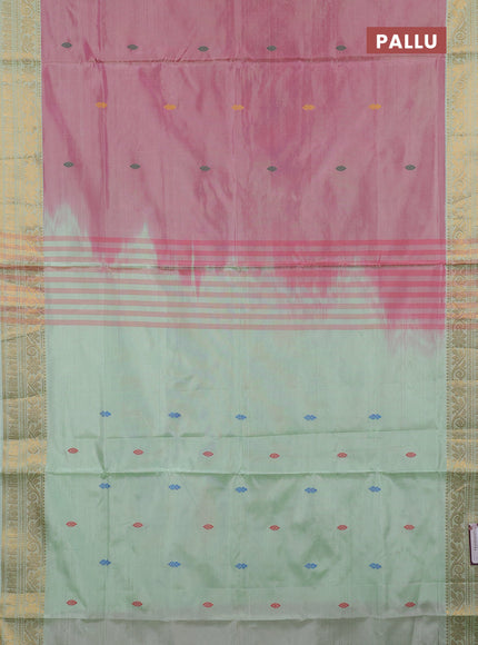 Banana pith saree pink and pista green with thread woven buttas and zari woven border