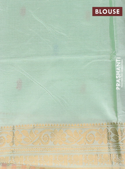 Banana pith saree pink and pista green with thread woven buttas and zari woven border