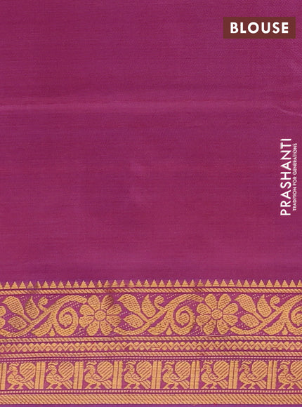 Banana pith saree sunset orange and dual shade of purple with thread woven buttas and zari woven border