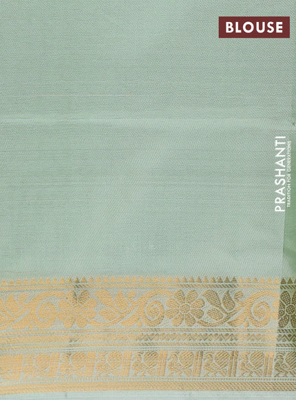 Banana pith saree mauve pink and pista green with thread woven buttas and zari woven border