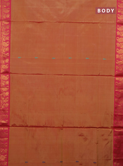 Banana pith saree sunset orange and peach pink with thread woven buttas and zari woven border