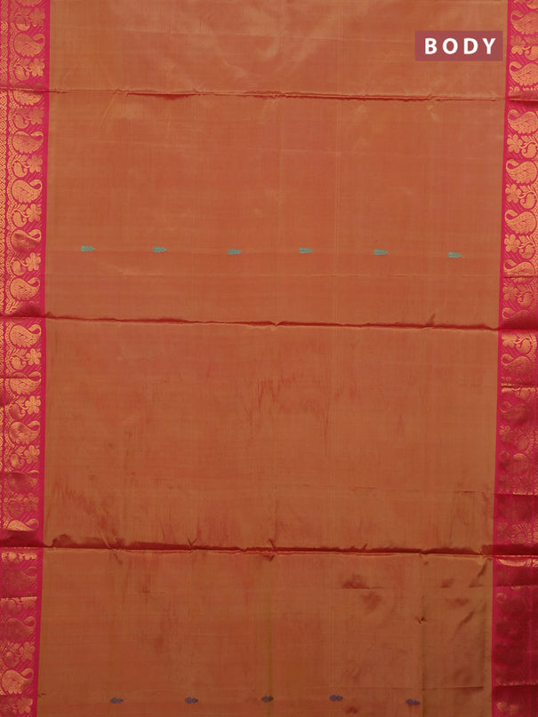 Banana pith saree sunset orange and peach pink with thread woven buttas and zari woven border