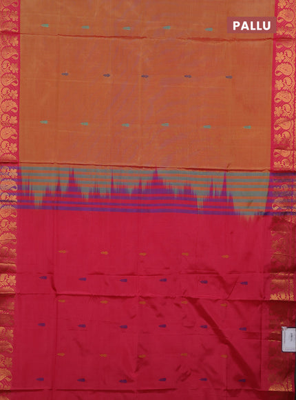 Banana pith saree sunset orange and peach pink with thread woven buttas and zari woven border