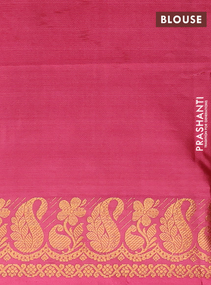 Banana pith saree dual shade od mustard green and pink with thread woven buttas and zari woven border