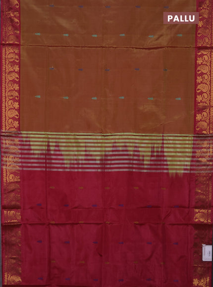 Banana pith saree sunset orange and tomato pink with thread woven buttas and zari woven border