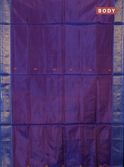 Banana pith saree dual shade of red and blue with thread woven buttas and zari woven border