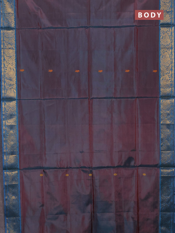 Banana pith saree dual shade of red and teal green with thread woven buttas and zari woven border