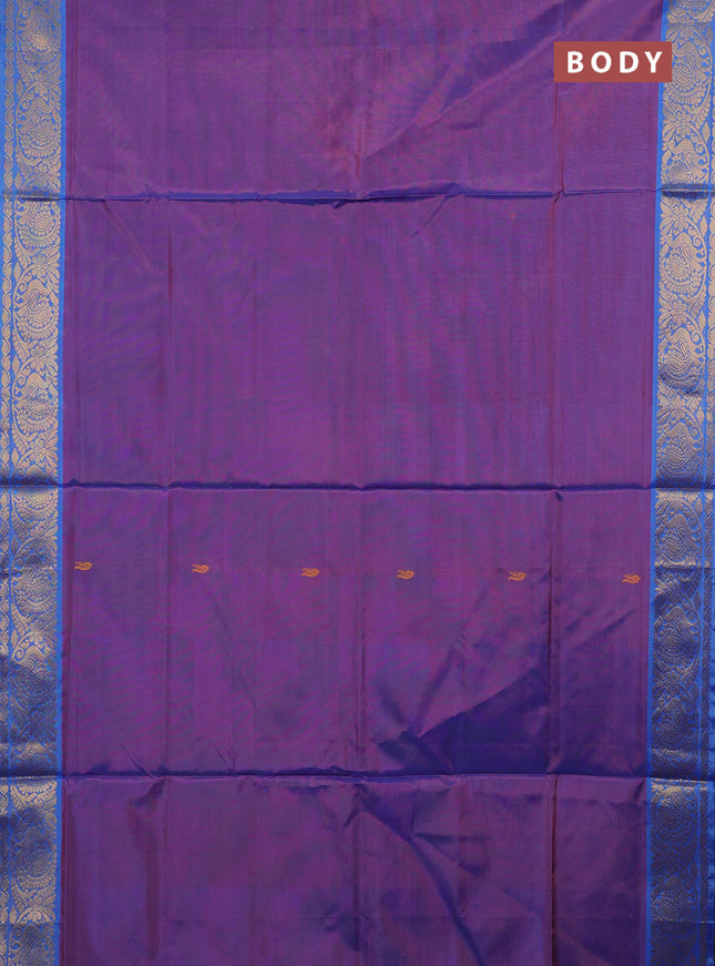 Banana pith saree dual shade of purple and blue with thread woven buttas and zari woven border