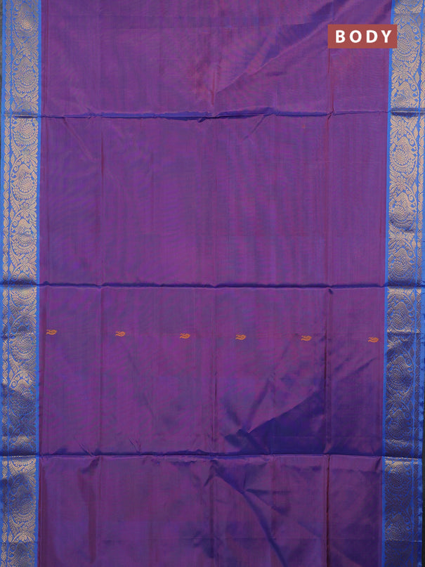 Banana pith saree dual shade of purple and blue with thread woven buttas and zari woven border