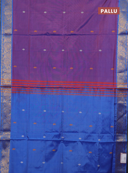 Banana pith saree dual shade of purple and blue with thread woven buttas and zari woven border