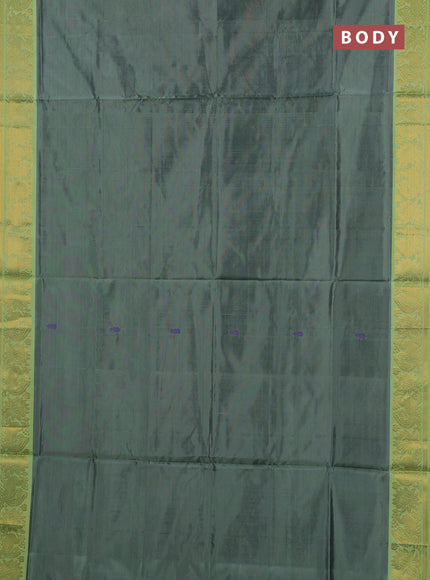 Banana pith saree grey and fluorescent green with thread woven buttas and zari woven border