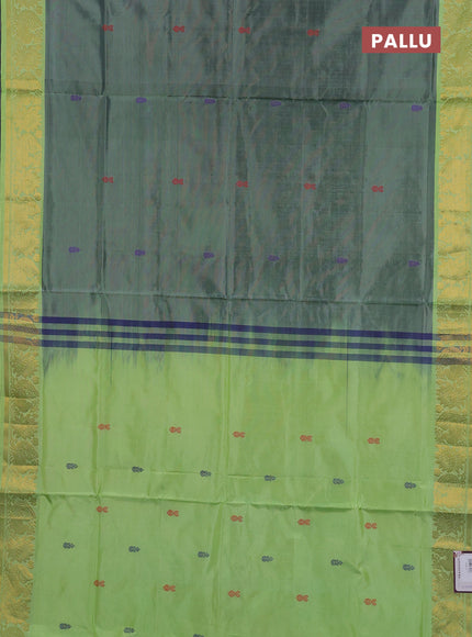 Banana pith saree grey and fluorescent green with thread woven buttas and zari woven border