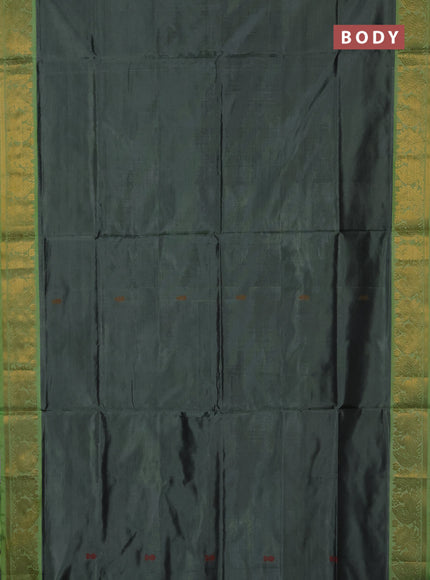 Banana pith saree dual shade of green and fluorescent green with thread woven buttas and zari woven border