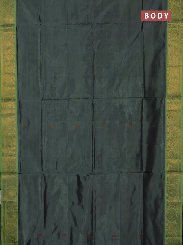 Banana pith saree dual shade of green and fluorescent green with thread woven buttas and zari woven border