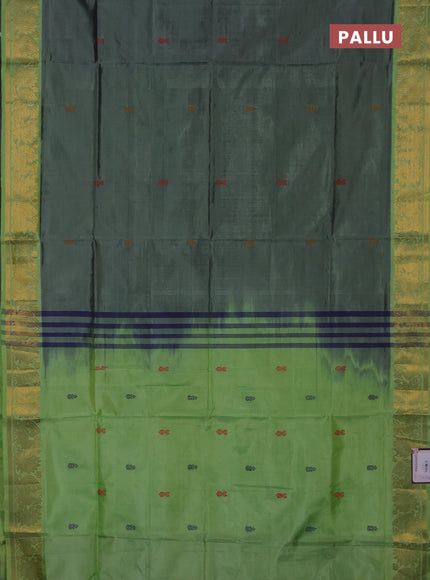 Banana pith saree dual shade of green and fluorescent green with thread woven buttas and zari woven border