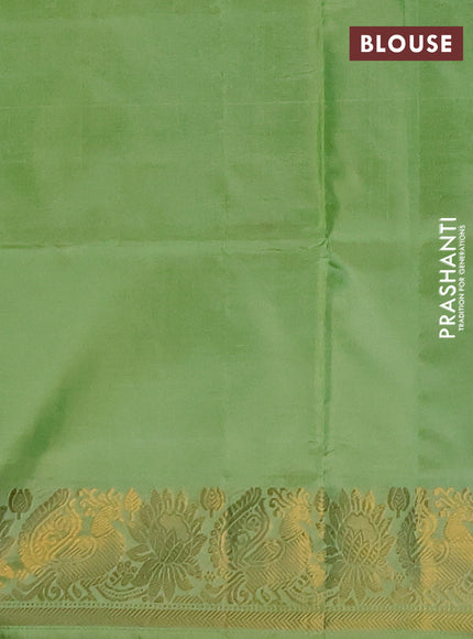 Banana pith saree dual shade of green and fluorescent green with thread woven buttas and zari woven border