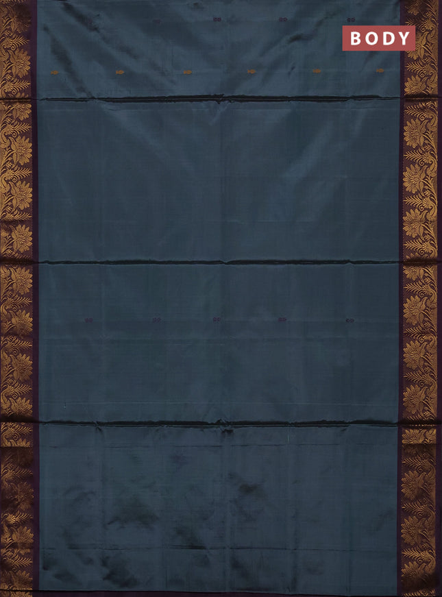 Banana pith saree pastel green and violet with thread woven buttas and zari woven border