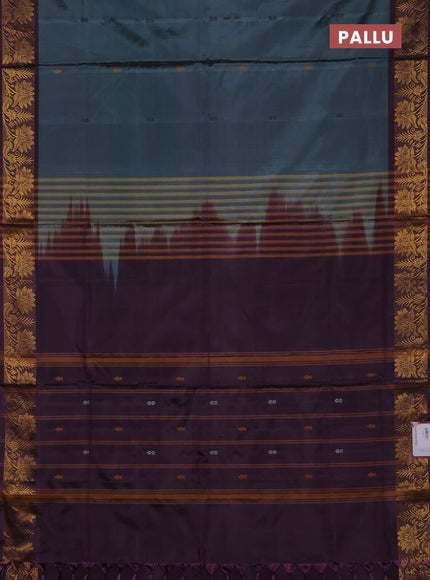 Banana pith saree pastel green and violet with thread woven buttas and zari woven border